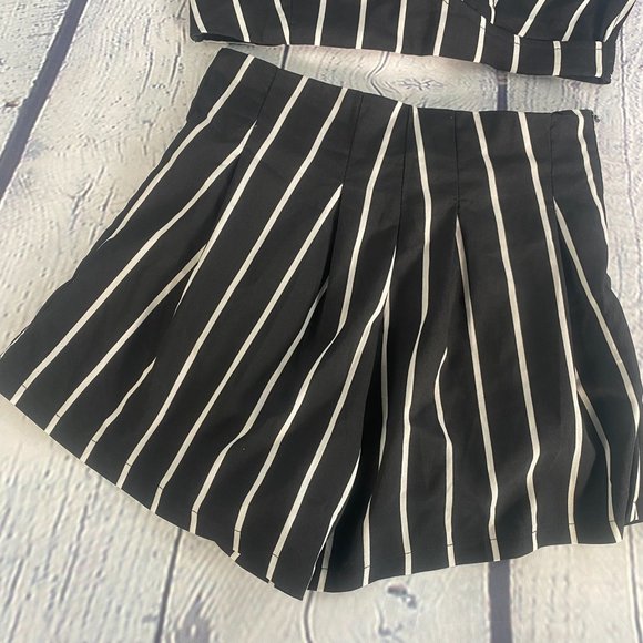 Shein Stripe Open Back Crop Cami Top And  Shorts Set - Picture 4 of 8